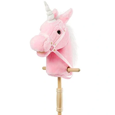 Image of iBonny 36 inch Pink Hobby Horse with Good Grip Handles and Wheels Unicorn Plush Toy