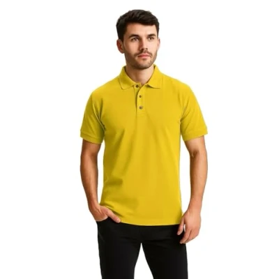 Image of True Face Mens Polo Shirt Plain Tshirt Short Sleeve Summer Work Pique T Workwear Adult Tee Classic Casual PK Top Yellow 6X Large
