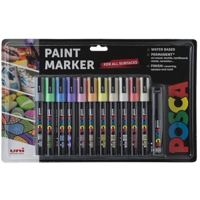Image of POSCA Pens PC 5M Acrylic Felt Tip Coloured Permanent Paint Markers for Adults and Kids. Perfect Colouring, Fabric, Graffiti, Watercolour, Outline Drawing, Window Glass Art. 12 Pack