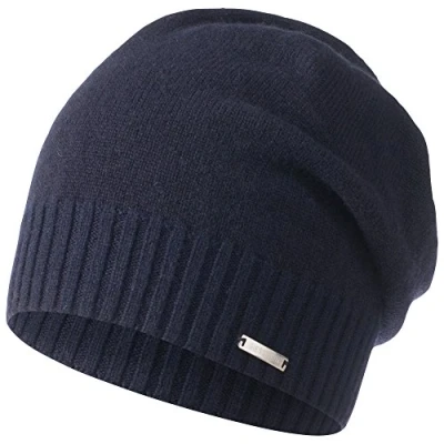 Image of GIESSWEIN Cashmere Beanie Schwarzenstein Steel Blue one Size Noble hat for Ladies, fine Knitted Made of 100% Wool, longbeanie,