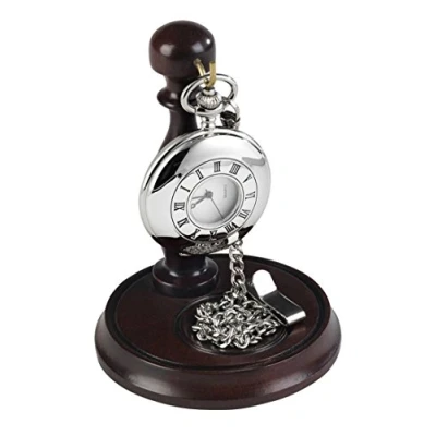 Image of Burleigh Mens Half Hunter Pocket Watch with Stand Silver