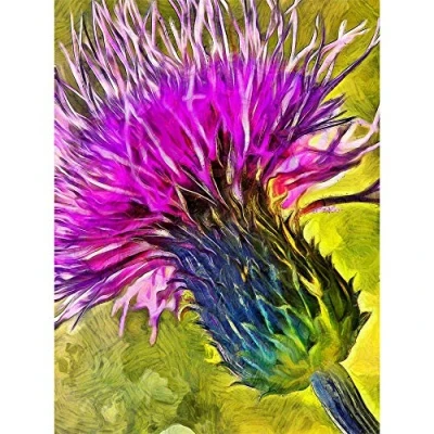 Image of Wee Blue Coo Scottish Thistle Flower Vibrant Art Print Poster Wall Decor 12X16 Inch