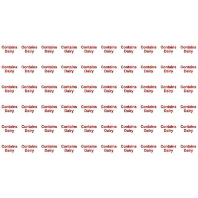 Image of Contains Dairy Food Kitchen Safety Label Pack of 60 30mm Self Adhesive Stickers on Sheet (300mm x 200mm)