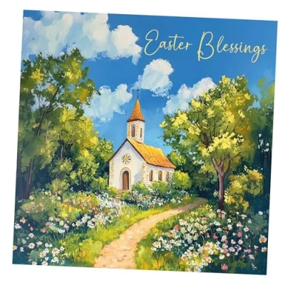 Image of Easter Cards pack of 8. Each contains 1 Church Designs. Ecofriendly, recyclable, plastic free cards, envelopes and box. Blank Inside.