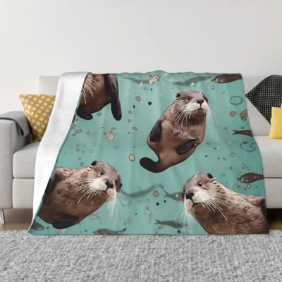 Image of Ultra Soft Micro Fleece Blanket Otters Throw Warm Fuzzy Plush for Couch Lightweight Flannel Blankets Sofa All Season Cozy Microfiber 40&quot;x30&quot;