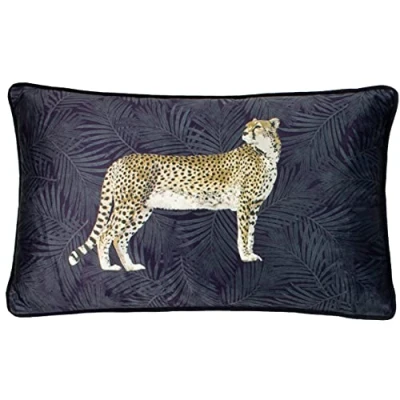 Image of Paoletti Cheetah Forest Velvet Piped Feather Filled Cushion Navy One Size