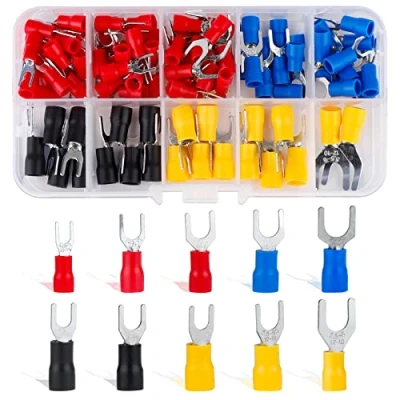 Image of Roosea 102 Pcs Butt Connectors Crimp,Electrical Crimp Terminal Insulated Fork Connector for Automotive Lighting Electric Instruments Cables(10 Sizes)