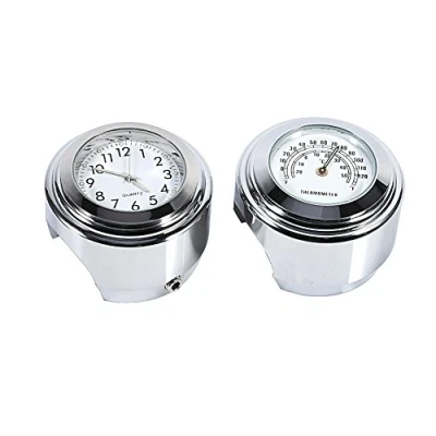 Image of Qiilu Motorcycle Clock, 7/8&quot; 1&quot; Clock Handlebar Mount Watch Dial &amp; Thermometer Temp White