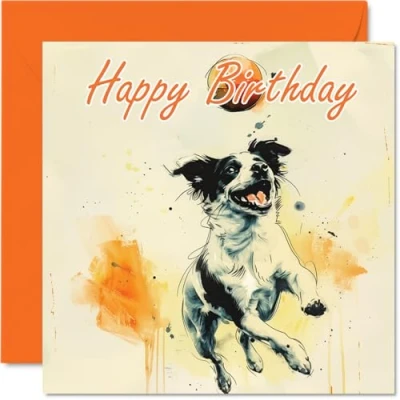 Image of Birthday Cards for Women Men Watercolour Dog Happy Card Mum Dad Brother Sister Uncle Auntie Cousin Grandad Nanny Friend 145mm x Bday Greeting
