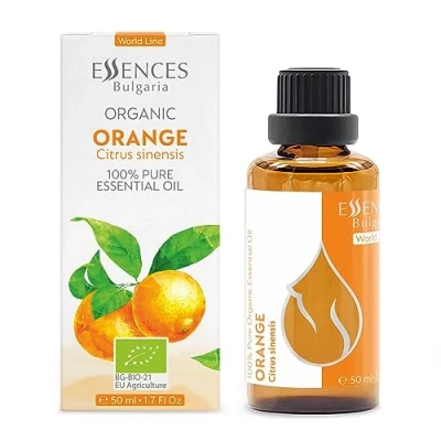 Image of Essences Bulgaria Organic Orange Essential Oil 50ml Citrus sinensis 100% Pure and Natural Undiluted Therapeutic Grade Home Aromatherapy Humidifier Vegan Cosmetic Skincare Candles