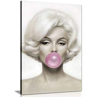Image of Marilyn Monroe Pink Bubble Gum Canvas Wall Art Picture Print (24X16)