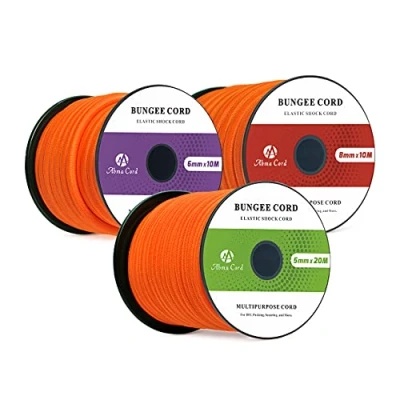 Image of Abma Cord Bungee 8mm 10M Elastic Shock 100% Stretch Rope for Tarpaulin, Trailer, Backpack, Tent Pole, Kayak Orange