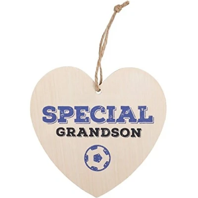 Image of &#039;SPECIAL GRANDSON&#039; Wooden Heart Shaped Hanging Plaque