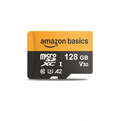 Image of Amazon Basics 128GB Micro SD Card with Reader Adapter, Fast Speed Up to 200MB/s, Black, 1 Pack