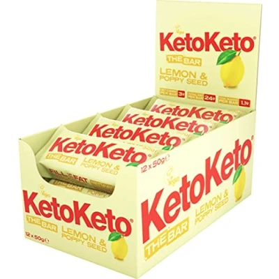 Image of Keto Bars 12 x 50g Snacks For Weight Loss Diet, Sugar Free Snack, Meal Replacement Bar Healthy Snacks, Food, Low Carb Calorie, Vegan, Breakfast (Lemon &amp; Poppy Seed)