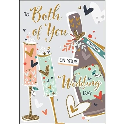 Image of Jonny Javelin Wedding Congratulations Card Champagne Toast and Hearts with Flittered Foil Finish