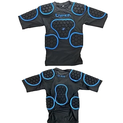 Image of VIPER V FIT Rugby Shoulder Pads Body Armour Training Fitness Head (Black/Blue) (as8, Alpha, x_s, Regular, Regular)