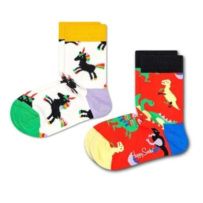 Image of Happy Socks Unisex Kid&#039;s Dinosaur Sock Calcetines, Rojo, 36 40 (Pack of 2)