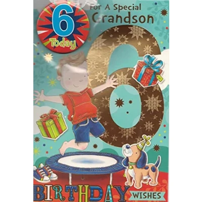 Image of Grandson Age 6 SIX Birthday Card with Badge**9 X INCHES**1ST Class Post**AE7**