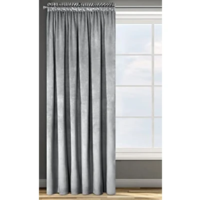 Image of Eurofirany Design91 ROSA Soft Plain Opaque Velvet Curtain with Rufflette Tape For Rail 1 Unit, Fluffy Panel Drape Classic Glamour Elegant Living Room, Bedroom, W55 x L106, Steel