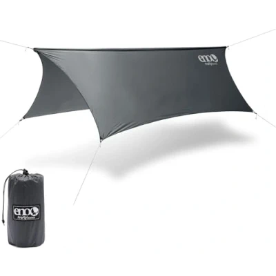 Image of ENO Profly Rain Tarp Grey 70 Denier Rip Stop Nylon 1000 mm Pu Coating Six Point Guy System Double Stitched And Taped Seams Line Loc Tensioners Weight 680 g Protection From The Elements