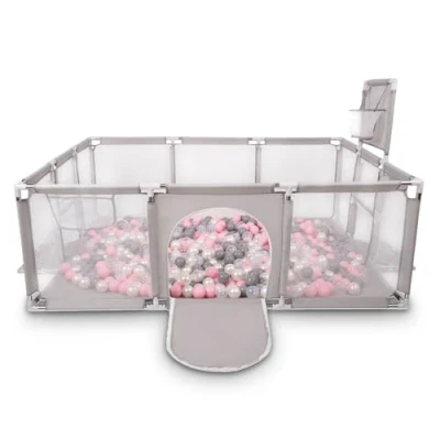 Image of Selonis Baby Playpen Big Size Playground with 400 Balls for Kids, Grey:Pearl/Grey/Transparent/Powder Pink