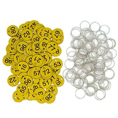 Image of Plastic ID Number Tags, Yellow, 1 200, by Engraved with Key Rings