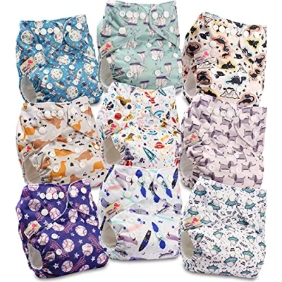 Image of Littles and Bloomz Baby Reusable Pocket Nappy Cloth Diaper, Standard Popper, 9 Nappies, FLP2 0901