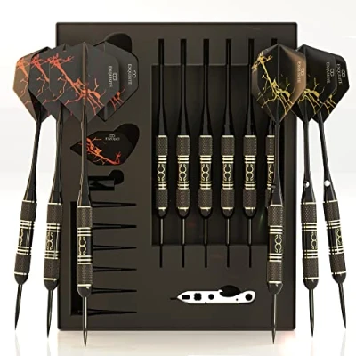 Image of CC Exquisite Professional Steel Tip Darts Set 6 x 22g Brass Barrels with 12 Flights Standard/Slim, Aluminum Shafts 35/48mm, O Rings, Dart Tool, Sharpener and Case…