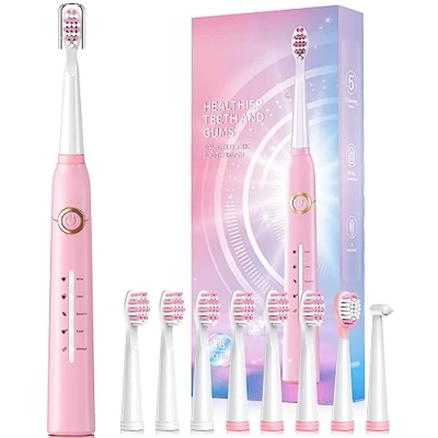 Image of Electric Toothbrush for Adult, Sonic Toothbrushes with 8 Brush Heads 40000 VPM 5 Modes, Fast Rechargeable 4 Hours Last 30 Days (P1, Blompink)