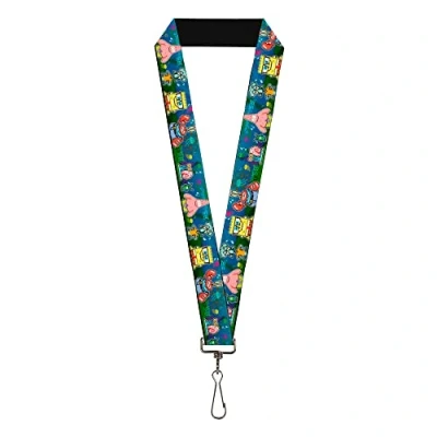 Image of Buckle Down Nickelodeon Lanyard, Spongebob Friends 8 Bit Scene, Elastic, Blue, 22&quot; x 1&quot;