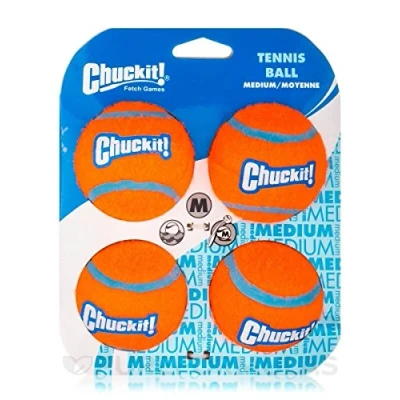 Image of Chuckit! Tennis Ball Dog Toy Durable Fetch Launcher Compatible, Pack of 4, Medium (6.5 cm)
