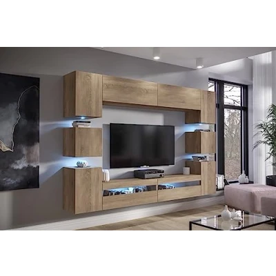 Image of Com4t Style Modern Living Room Furniture Set Storage Tv unit entertainment media wall center Hi Fi cupboard cabinet (black gloss)