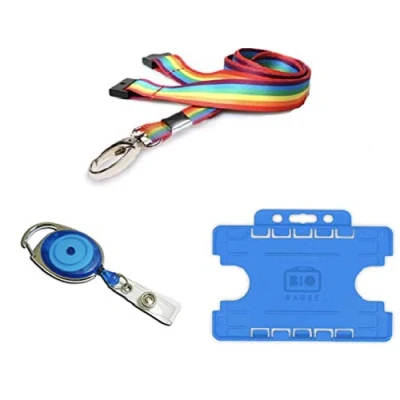 Image of ID Card It Rainbow Lanyard Neck Strap with Safety Breakaway and Strong Clip Pass Badge Holder for Work, Office, Nurses, Pride (Metal Blue Dbl &amp; Reel)