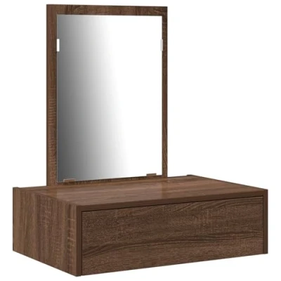 Image of vidaXL Solid Oak Wood Mirror 60x40x70cm Vanity Unit/Bedroom Dressing Table with Storage