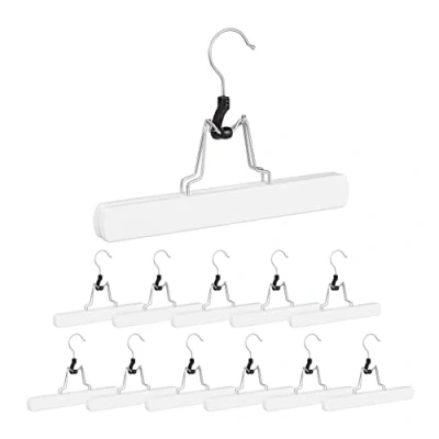 Image of Set of 12 Relaxdays Wooden Trouser Hanger, 360 Swivel Hooks, Felt Protectors, HWD: 17x25x2.3 cm, Pants Holders, White