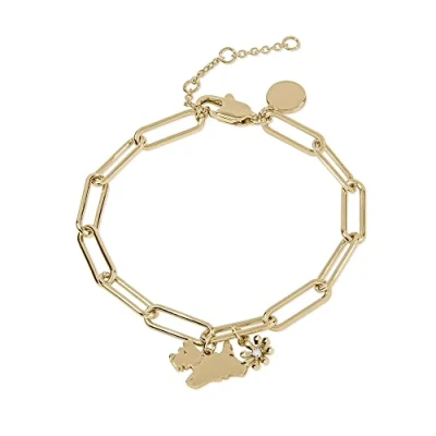 Image of RADLEY Ladies 18ct Pale Gold Plated Dog and Flower Charm Paperclip Link Bracelet RYJ3230S