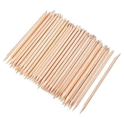 Image of 100 Pieces Orange Wood Sticks Nail Cuticle Stick for Pusher Remover Manicure Art Pedicure, 4.3 Inches