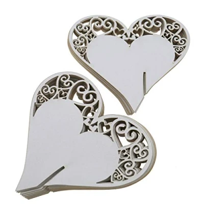 Image of Create idea Pack of 50 Lasercut White Love Heart Table Name Place Card Wine Glass Cup Wedding Decor