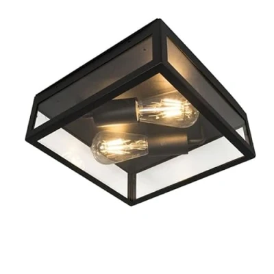 Image of Qazqa Industrial Smart Outdoor Ceiling Lamp I Flush Light Black incl. 2 WiFi ST64 Rotterdam Garden Modern LED E27 Stainless Steel Wall Suitable for