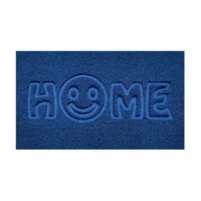 Image of Nicoman Embossed Spaghetti Door Mat Dirt Trapper Jet Washable Doormat 70x43cm (Blue, HOME SMILEY FACE Shape) Use Indoor or Sheltered Outdoor