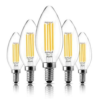 Image of LangPlus+ 5 Pack 4W C35 LED Candle Light Bulb, Dimmable E14 Small Edison Screw Chandelier Bulbs, 2700K Warm White Vintage Candelabra Bulb