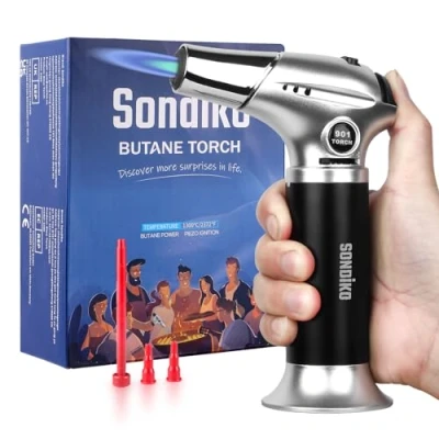 Image of Sondiko Kitchen Blow Torch S901, Refillable Butane with Safety Lock and Adjustable Flame for DIY, Creme Brulee, BBQ Baking(Butane Gas Not Included)