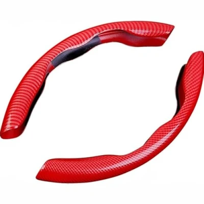 Image of 2 Pieces Car Steering Wheel Covers for Jaguar I‑PACE F‑PACE E‑PACE F‑TYPE,Carbon Fiber Wheels Anti Slip Sports Accessories,Red
