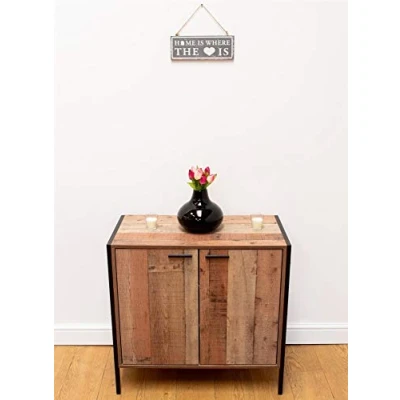 Image of Timber Art Design UK Stretton Sideboard Storage Cupboard with 2 Doors Modern Furniture Unit For Dining Room, Living Rustic Industrial Oak Effect 80 x 80.2 D 40 cm