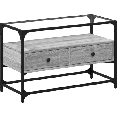 Image of vidaXL TV Cabinet with Glass Top Grey Sonoma 80x35x51 cm Engineered Wood