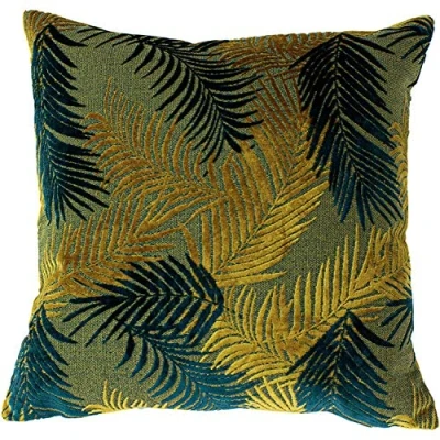 Image of Paoletti Palm Grove Cushion Cover, Gold/Teal, 50 x 50cm