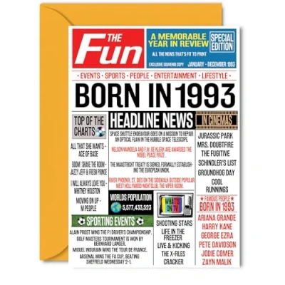 Image of 31st Birthday Cards for Women Men Born In 1993 Newspaper Happy 31 Card Sister Brother Friend Vintage Retro Back 1993, 5x7 Inch Thirty One First Bday Greeting