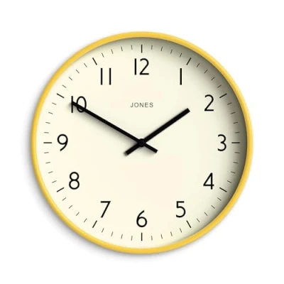 Image of Jones Clocks® Vibrant Round Wall Clock in Acrylic the &#039;Studio&#039; Yellow, 30 x 4cm