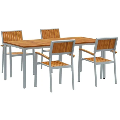 Image of vidaXL 5 Piece Garden Dining Set Solid Wood Acacia and Metal